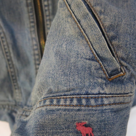 ABERCROMBIE Hooded Jean Jacket Size XL Girls Zipper Pockets Denim Blue - Picture 12 of 14